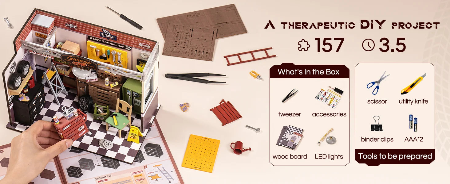 Robotime Rolife DIY Miniature Garage Workshop Dollhouse Kit