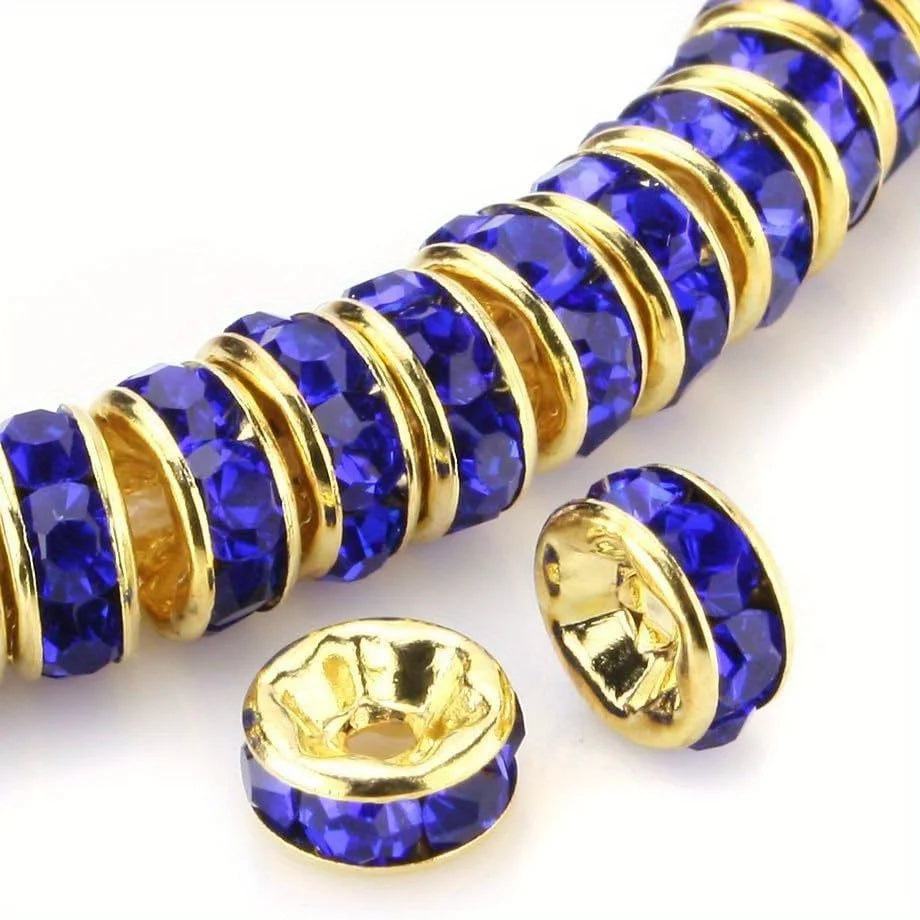 120pcs 8mm Flat Inlaid Rhinestone Spacer Beads