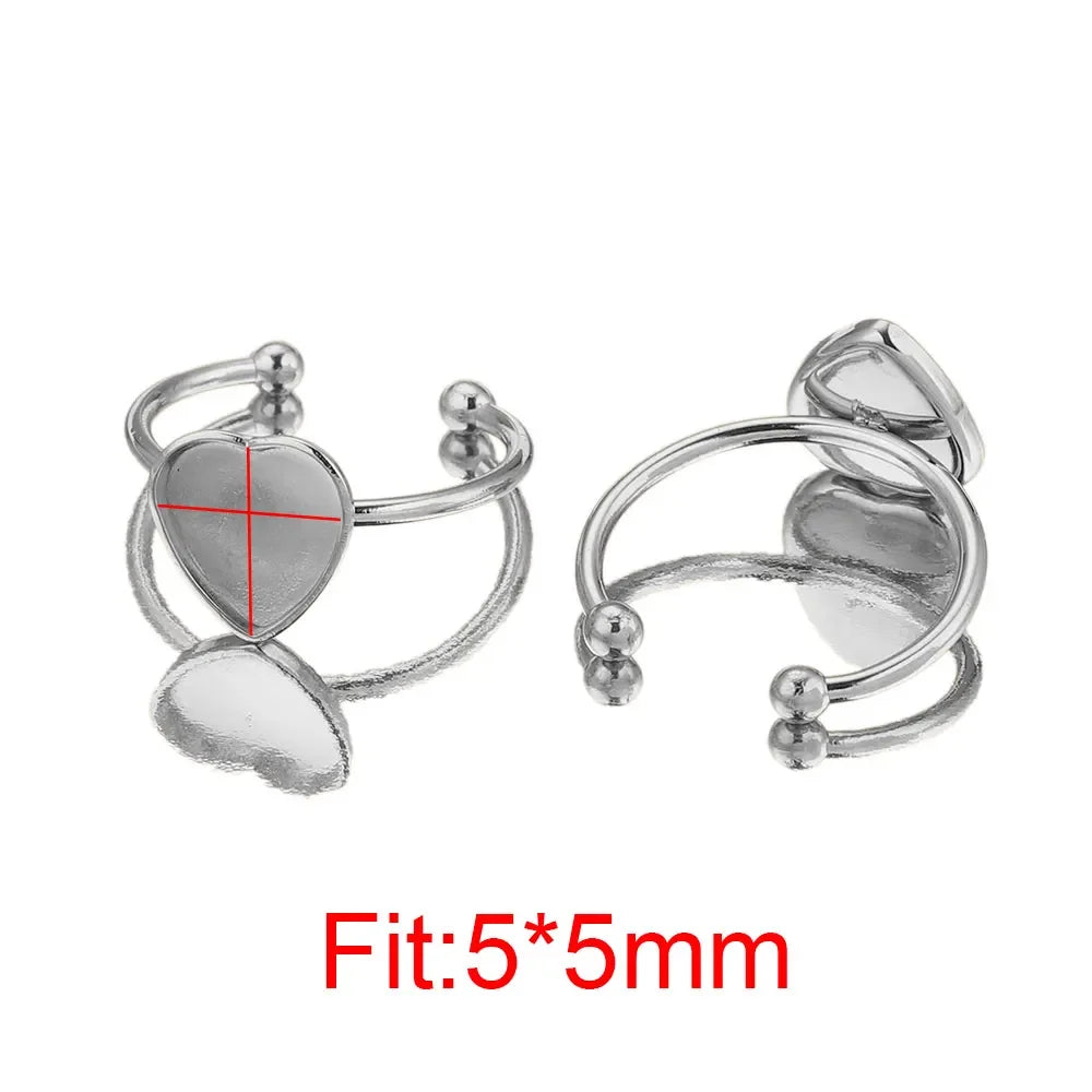 10pcs Adjustable Stainless Steel Open Ring Settings