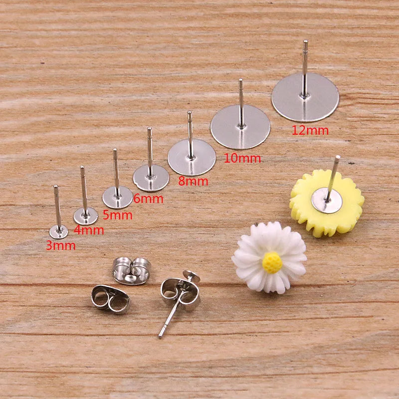 50-100pcs 2-Color Stainless Steel Earring Studs