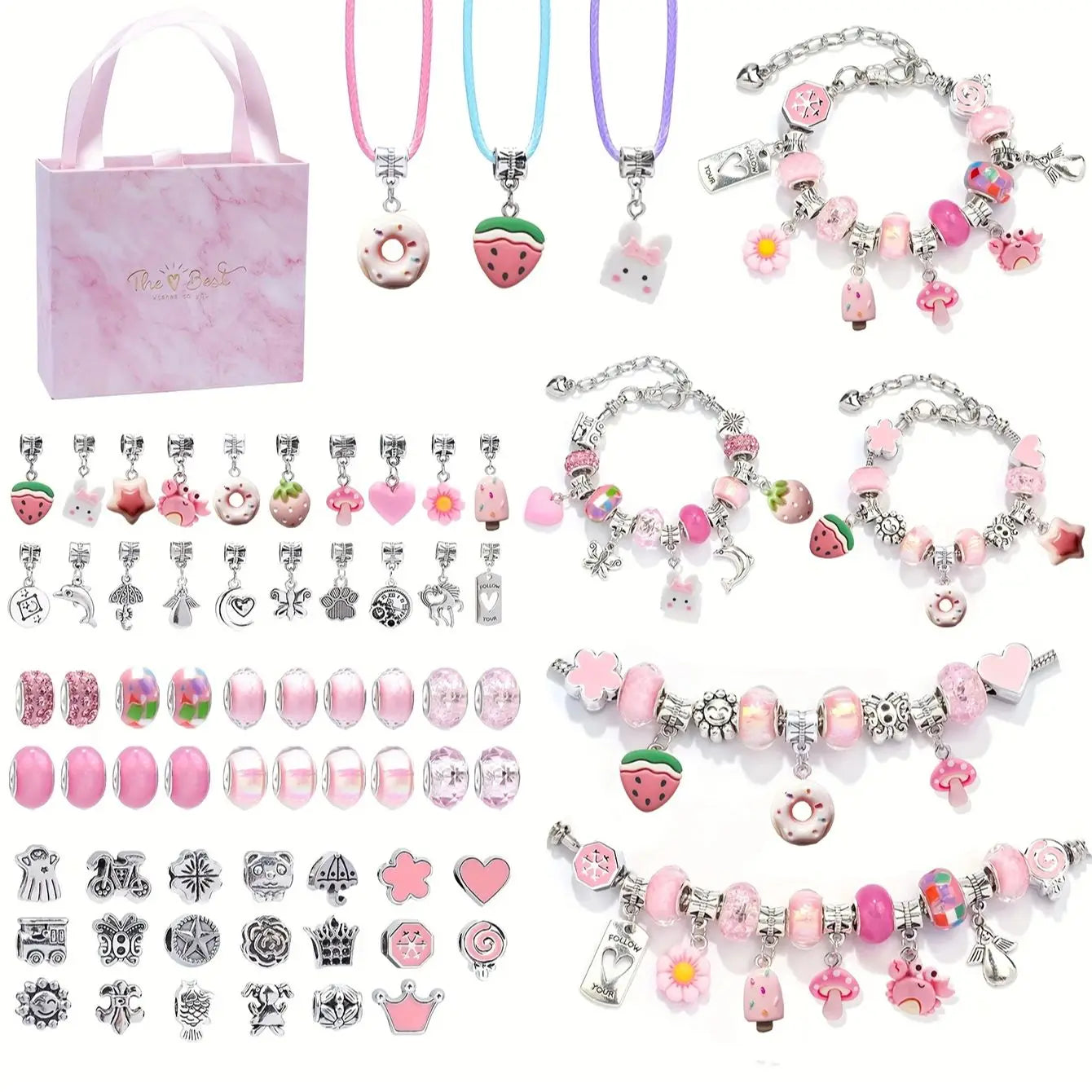 66-Piece Charm Bracelet & Necklace DIY Jewelry Kit