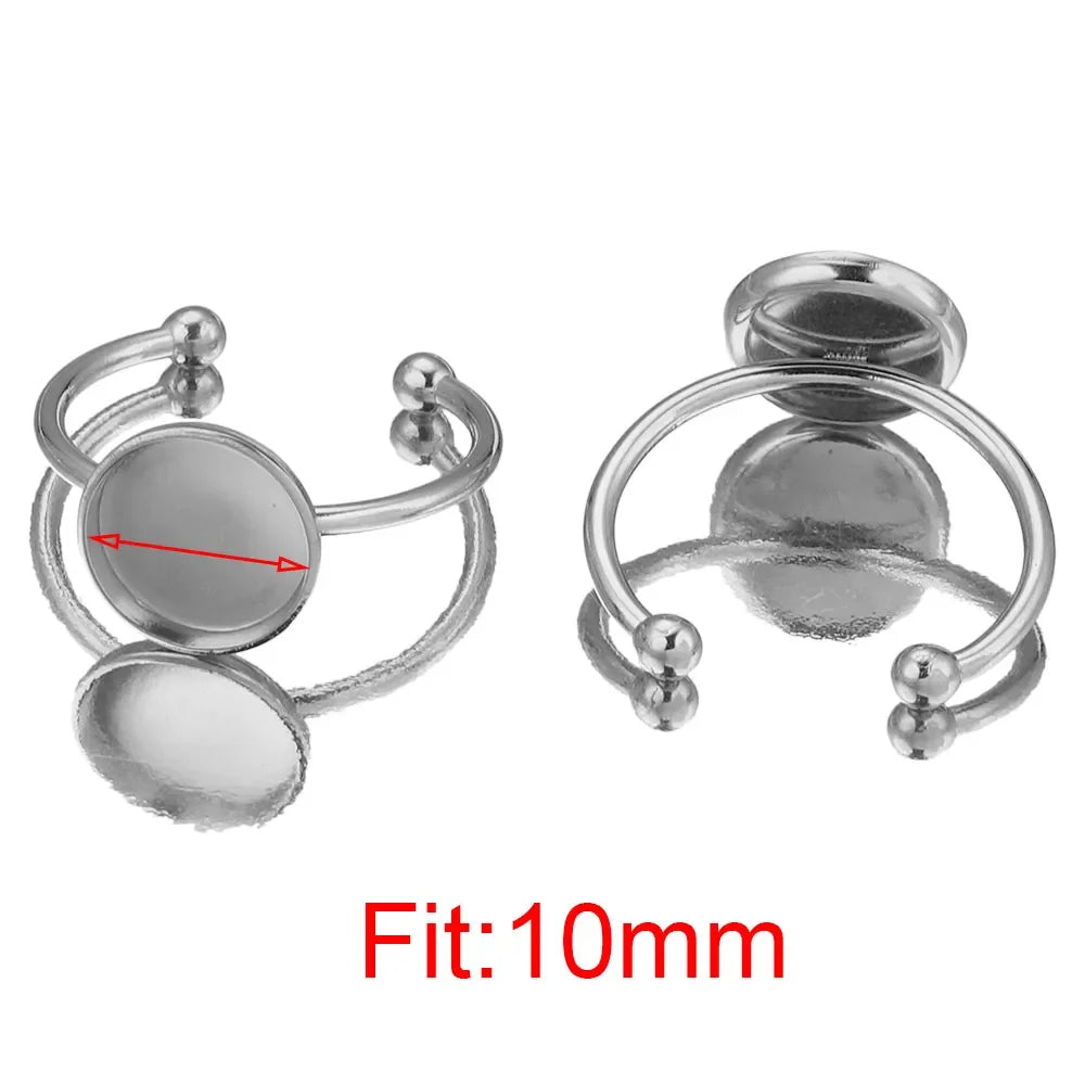 10pcs Adjustable Stainless Steel Open Ring Settings