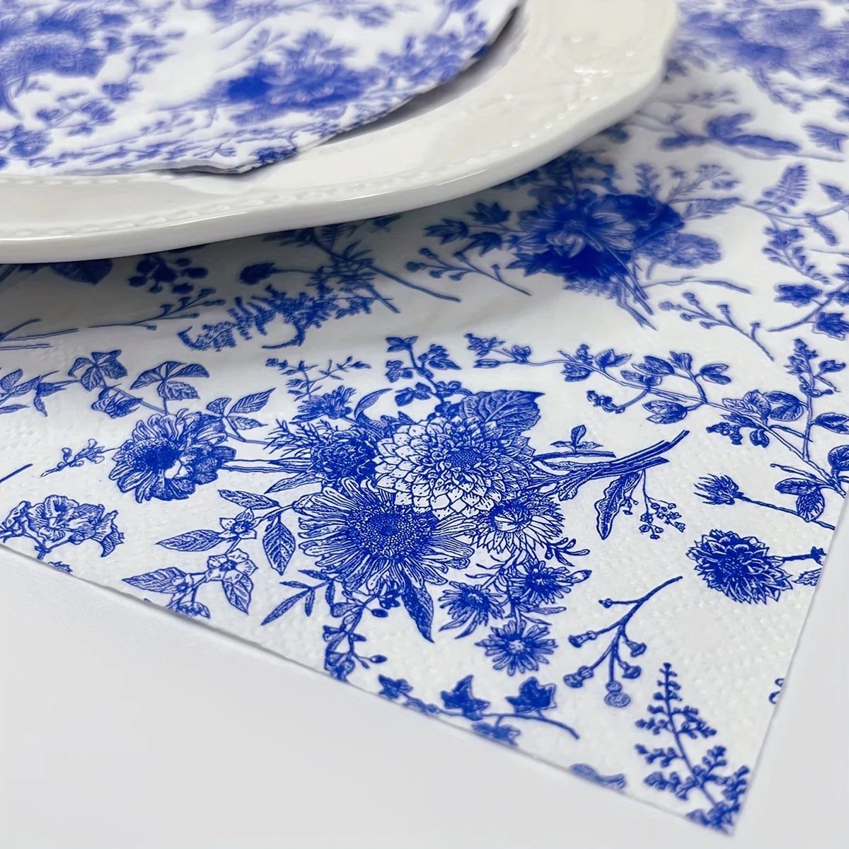 20–100pcs Vintage Blue & White Porcelain Decoupage Paper Napkins