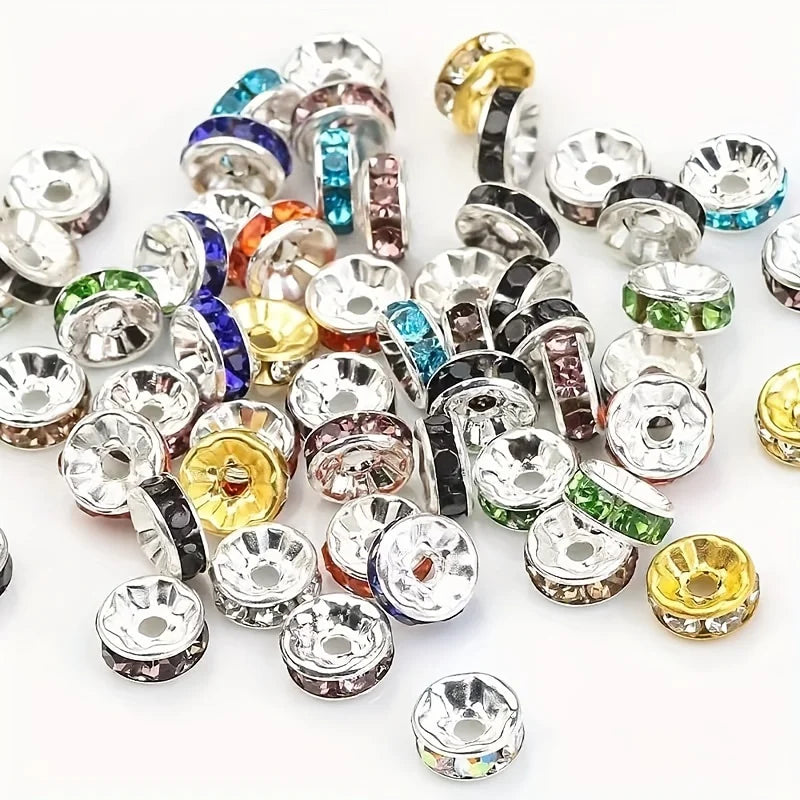 120pcs 8mm Flat Inlaid Rhinestone Spacer Beads