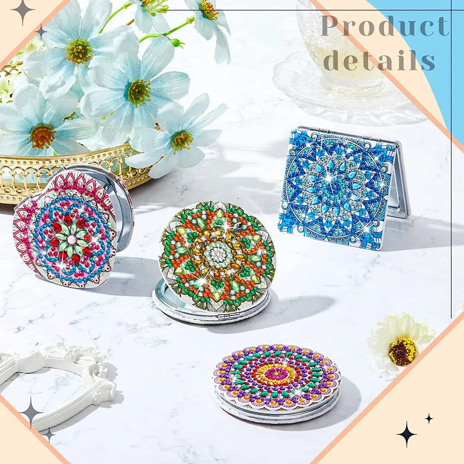 DIY Mandala Diamond Painting Compact Mirror Kit