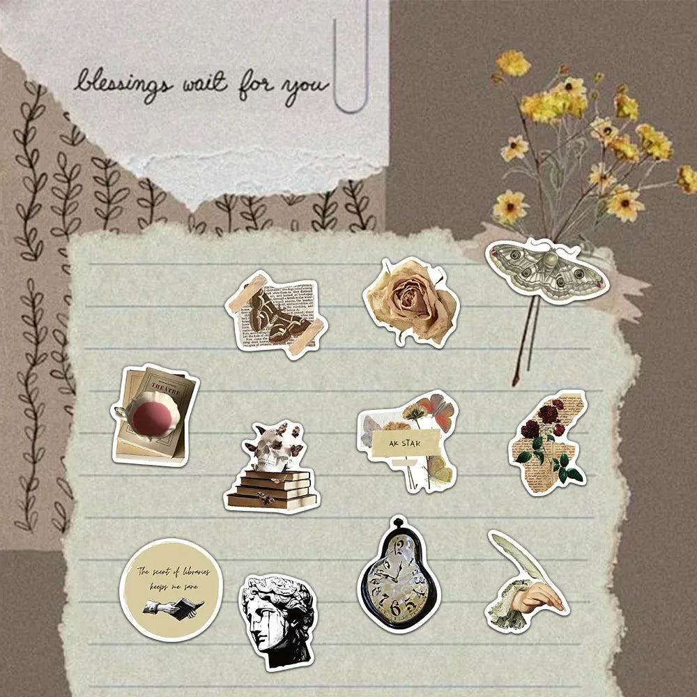 10/25/50pcs Mixed Retro Art Stickers