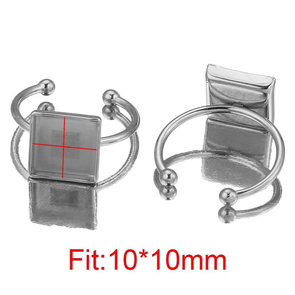 10pcs Adjustable Stainless Steel Open Ring Settings