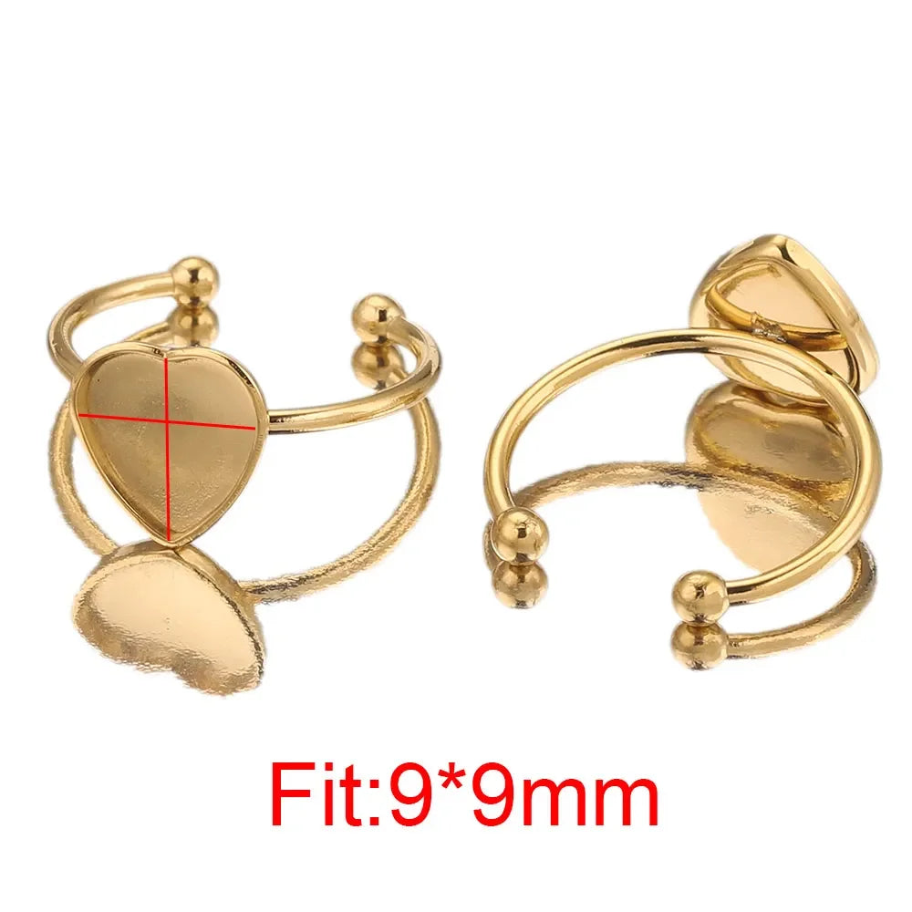 10pcs Adjustable Stainless Steel Open Ring Settings