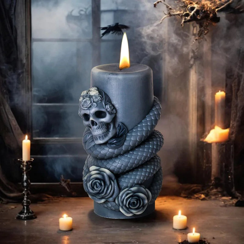 Skull Flower Snake Column Candle Mold