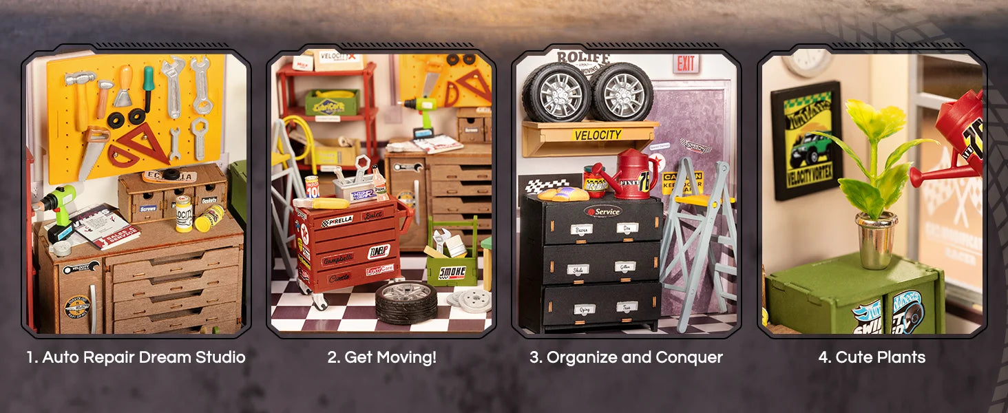 Robotime Rolife DIY Miniature Garage Workshop Dollhouse Kit