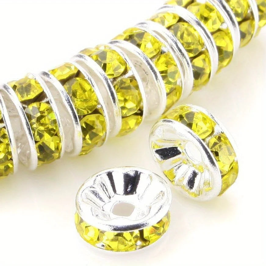 120pcs 8mm Flat Inlaid Rhinestone Spacer Beads