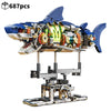 Mechanical Shark Building Blocks Set with Light & Display Stand – Sea Animal Model Toy for Kids
