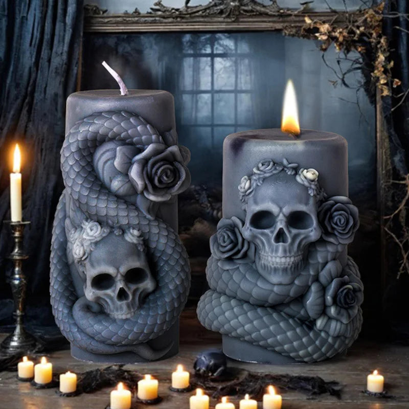 Skull Flower Snake Column Candle Mold