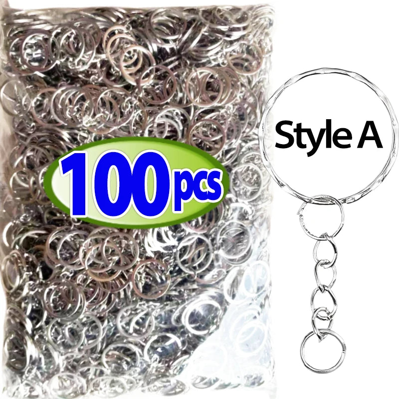 50/500pcs Silver-Plated Metal Blank Keyrings