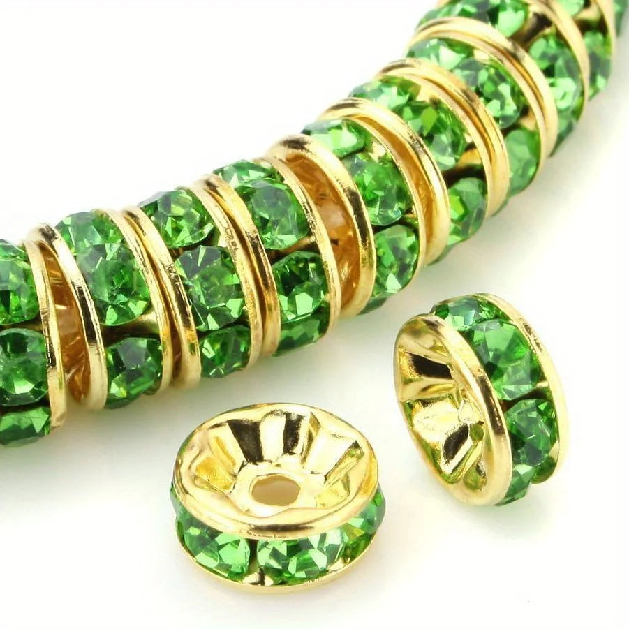120pcs 8mm Flat Inlaid Rhinestone Spacer Beads