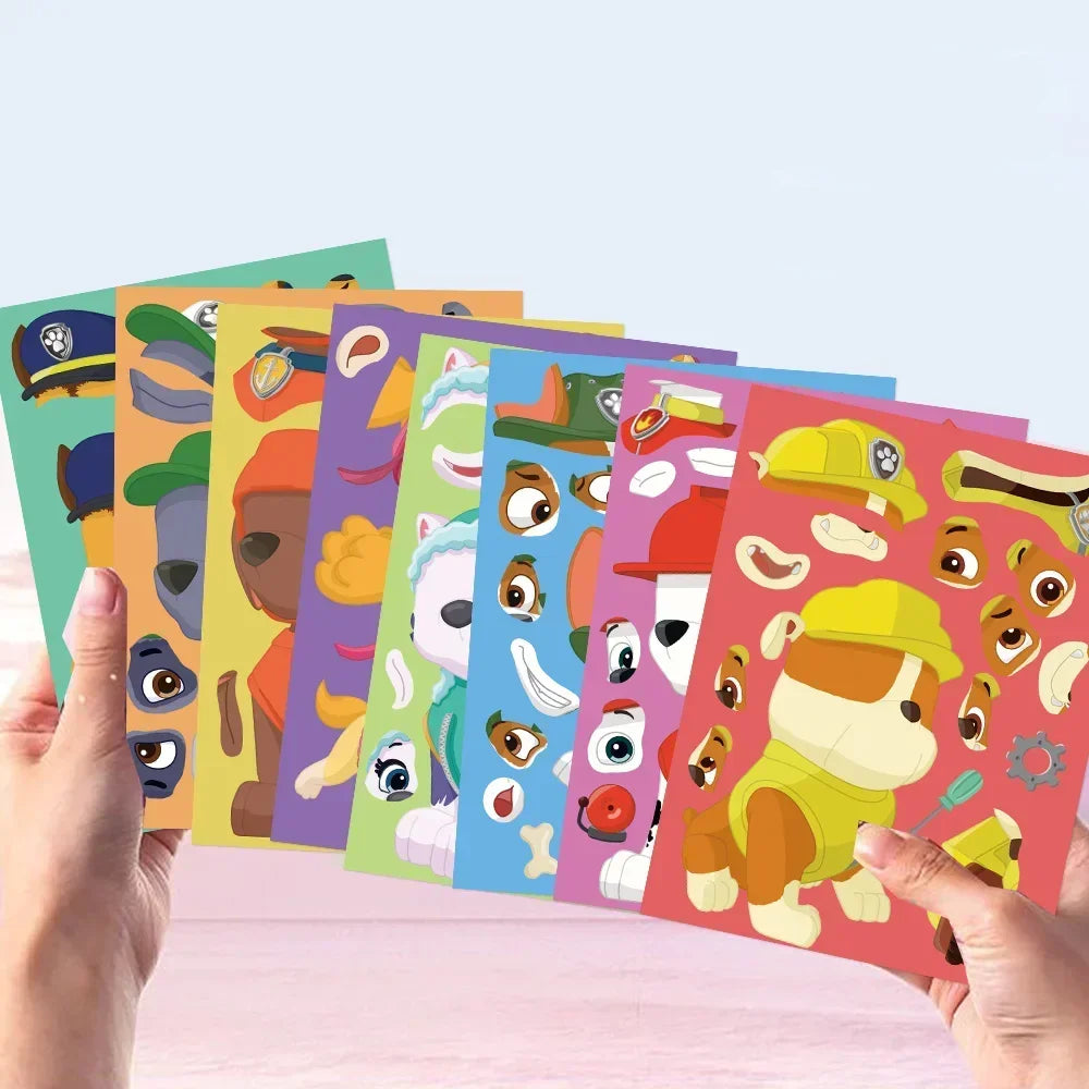 8/16/48 Sheets Cartoon Dog Make-a-Face Puzzle Stickers