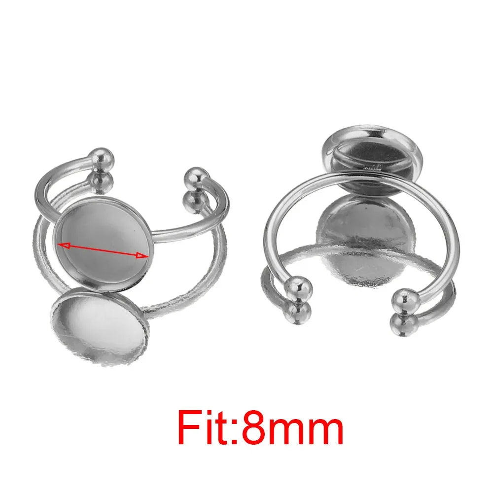 10pcs Adjustable Stainless Steel Open Ring Settings