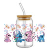 UV DTF Cup Wrap – Miniso Lovely Cartoon Stitch 3D Transfer Sticker for 16oz Libbey Glasses, Waterproof DIY Decal