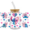 UV DTF Cup Wrap – Miniso Lovely Cartoon Stitch 3D Transfer Sticker for 16oz Libbey Glasses, Waterproof DIY Decal
