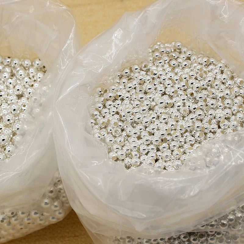 10-40pcs REAL 925 Sterling Silver Round Beads Spacer Beads