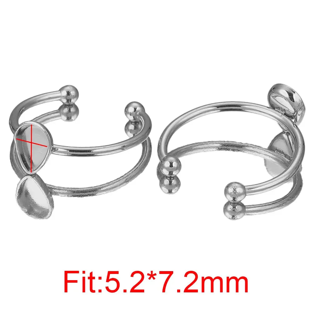 10pcs Adjustable Stainless Steel Open Ring Settings