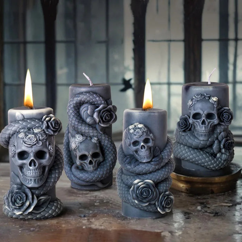 Skull Flower Snake Column Candle Mold