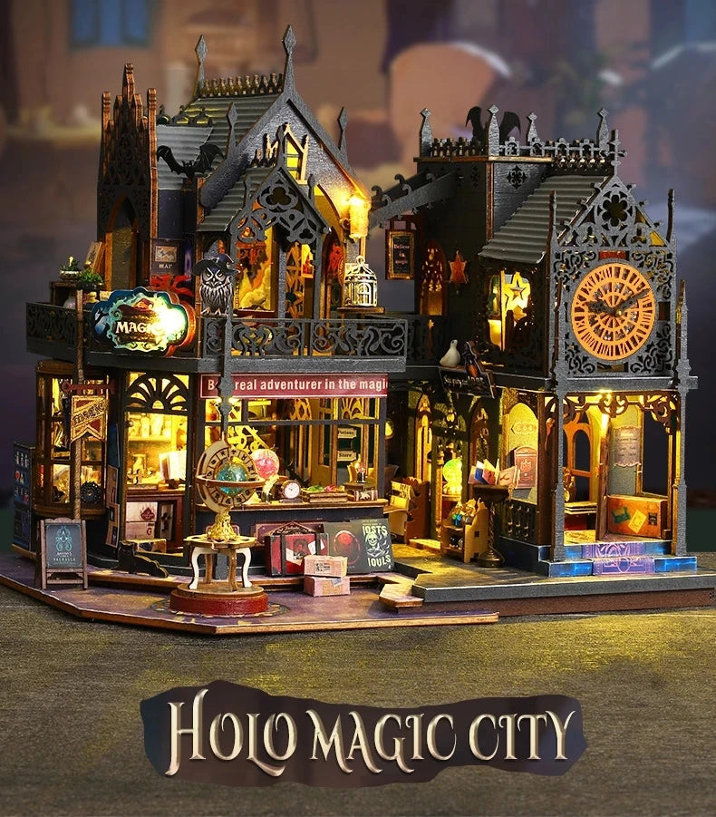 DIY Large Wooden Dollhouse with Miniature Furniture