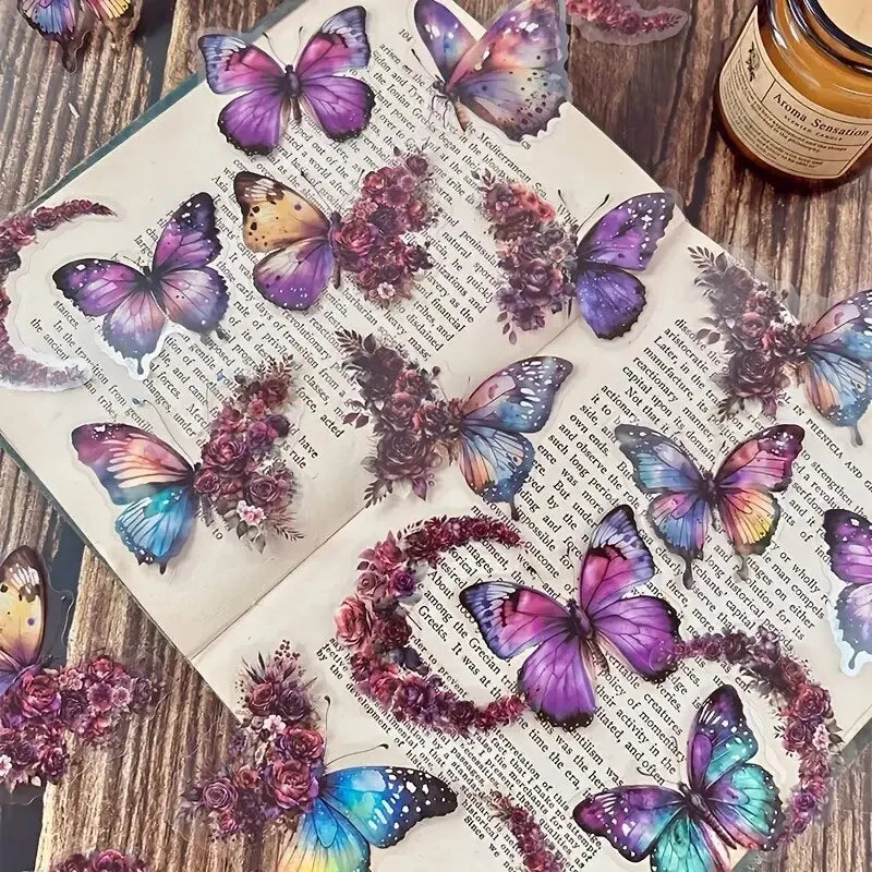 30pcs Vintage Butterfly PET Stickers – Scrapbook & Journal Decoration