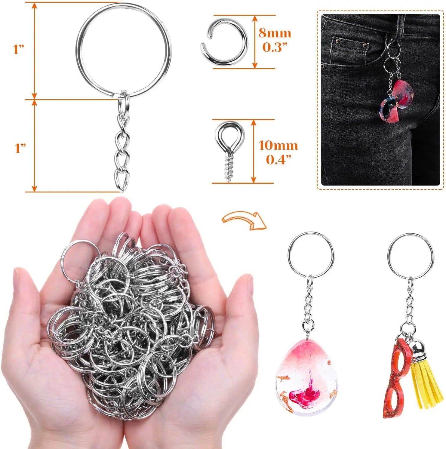 50/500pcs Silver-Plated Metal Blank Keyrings