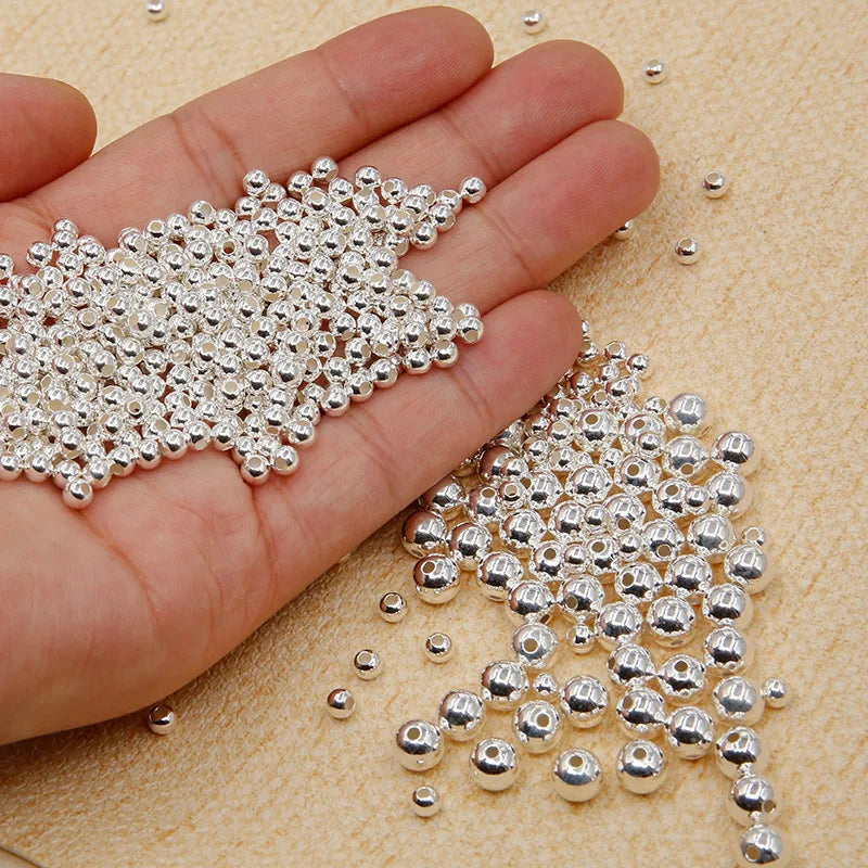 10-40pcs REAL 925 Sterling Silver Round Beads Spacer Beads