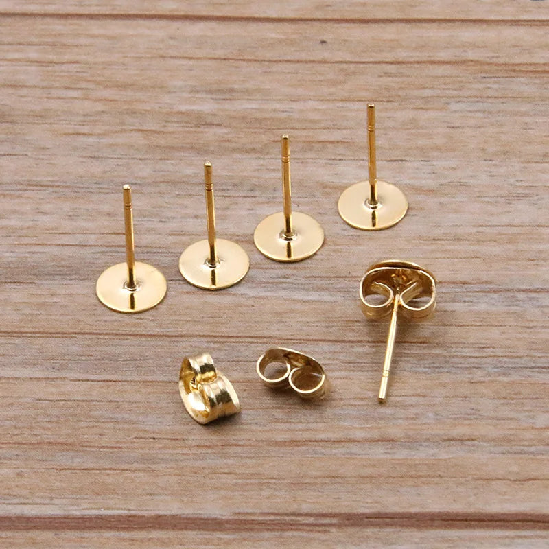 50-100pcs 2-Color Stainless Steel Earring Studs