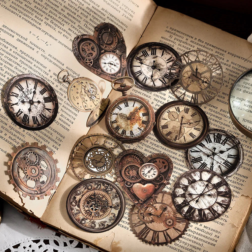 30pcs Vintage Mechanical Clock Stickers