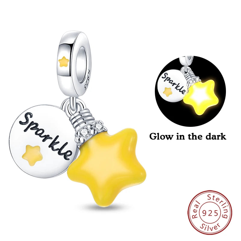 S925 Silver Luminous Firefly & Star Charms (3mm)