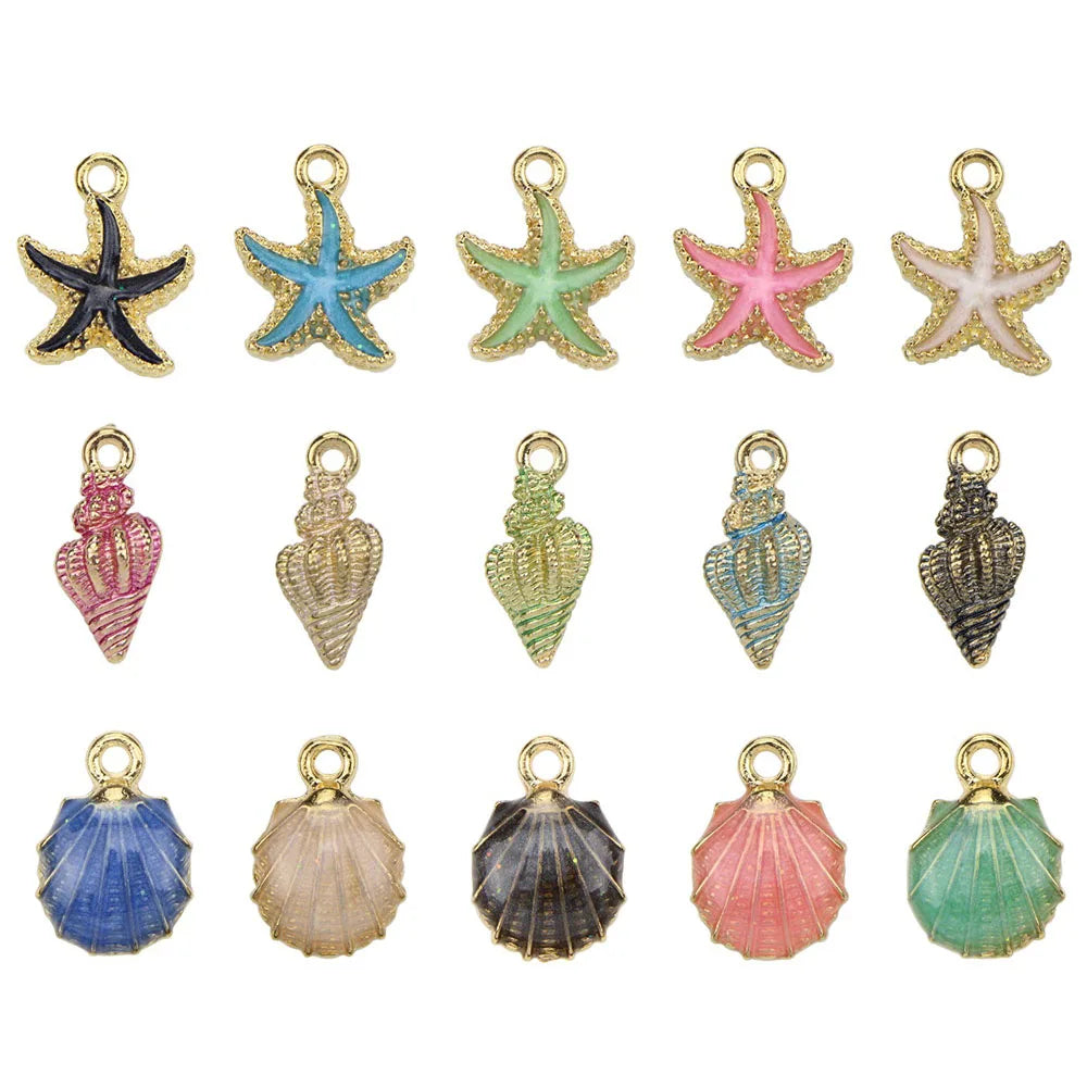 30/50pcs Random Conch Shell & Starfish Alloy Jewelry Accessories