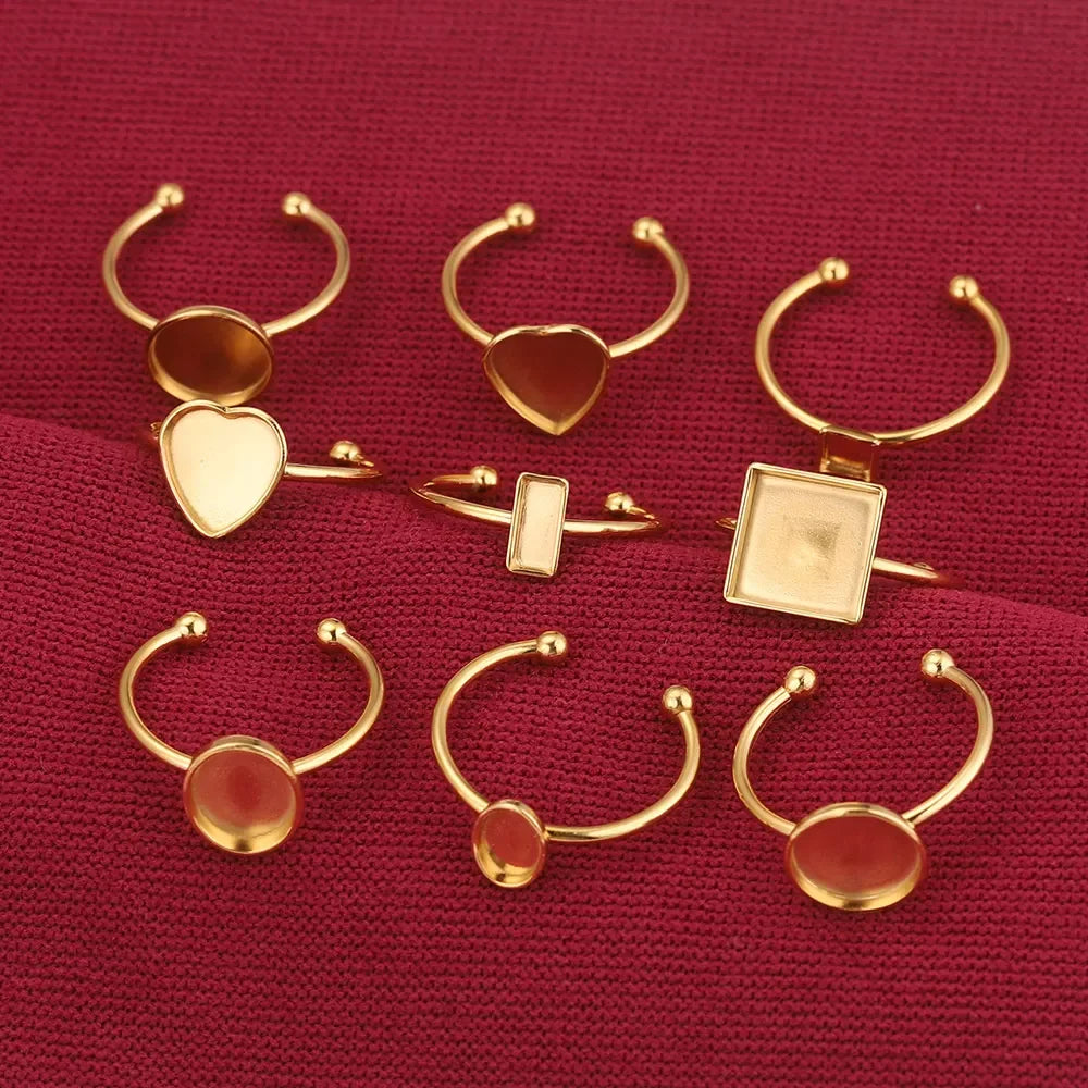 10pcs Adjustable Stainless Steel Open Ring Settings