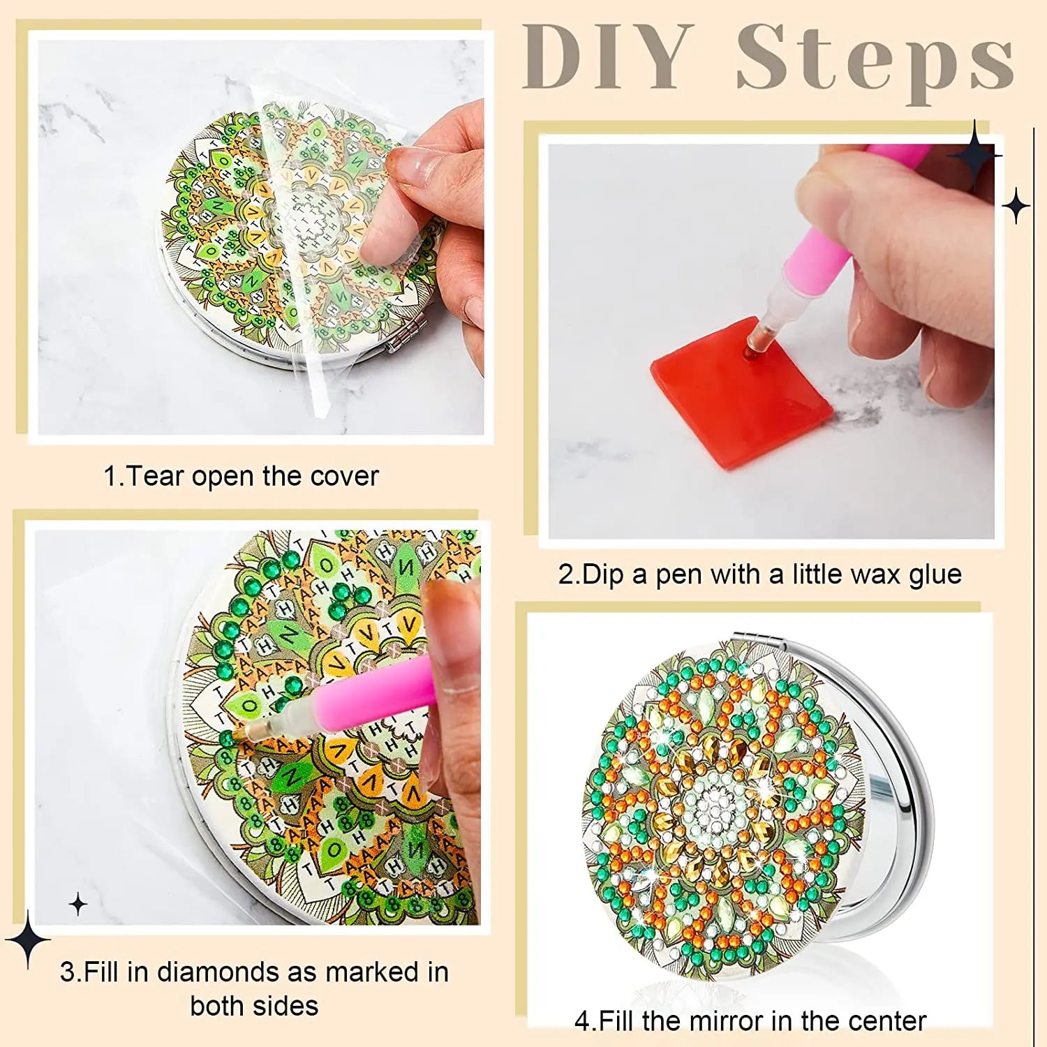 DIY Mandala Diamond Painting Compact Mirror Kit