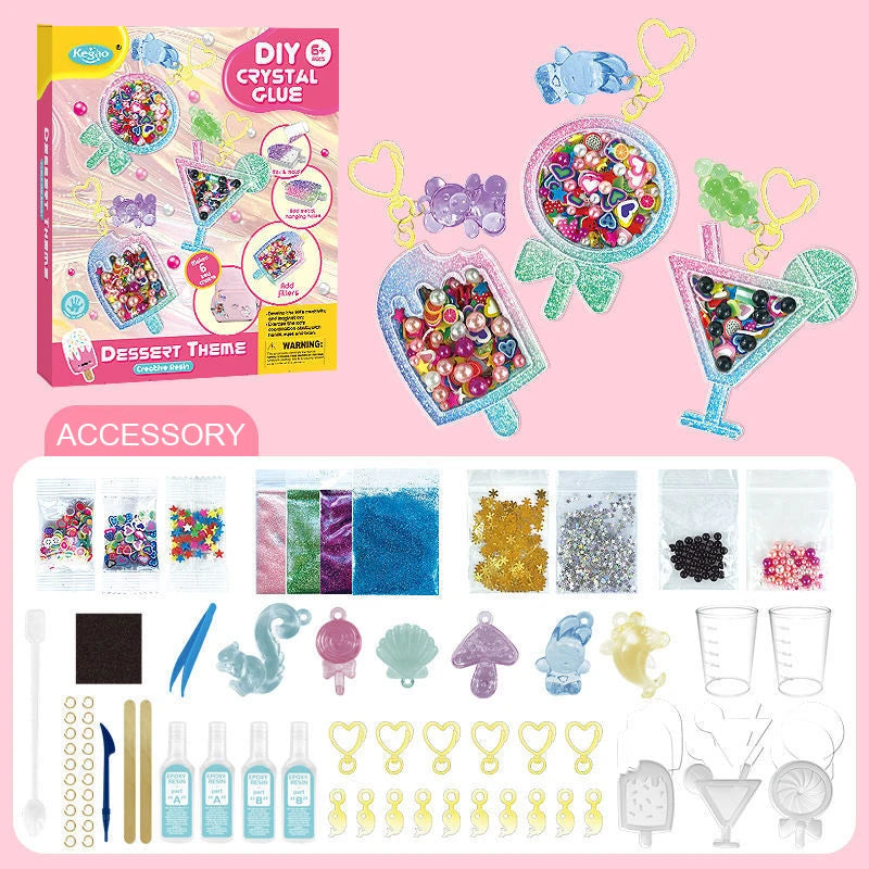 Kids DIY Crystal Glue Keychain Craft Kit