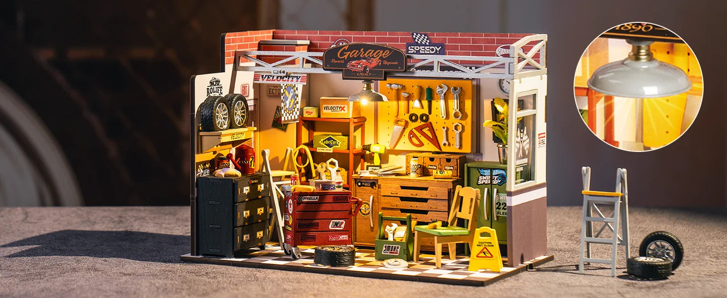 Robotime Rolife DIY Miniature Garage Workshop Dollhouse Kit