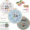 3 Sets Embroidery Starter Kits – Beginner Cross Stitch Practice with Stamped Fabric & Tools
