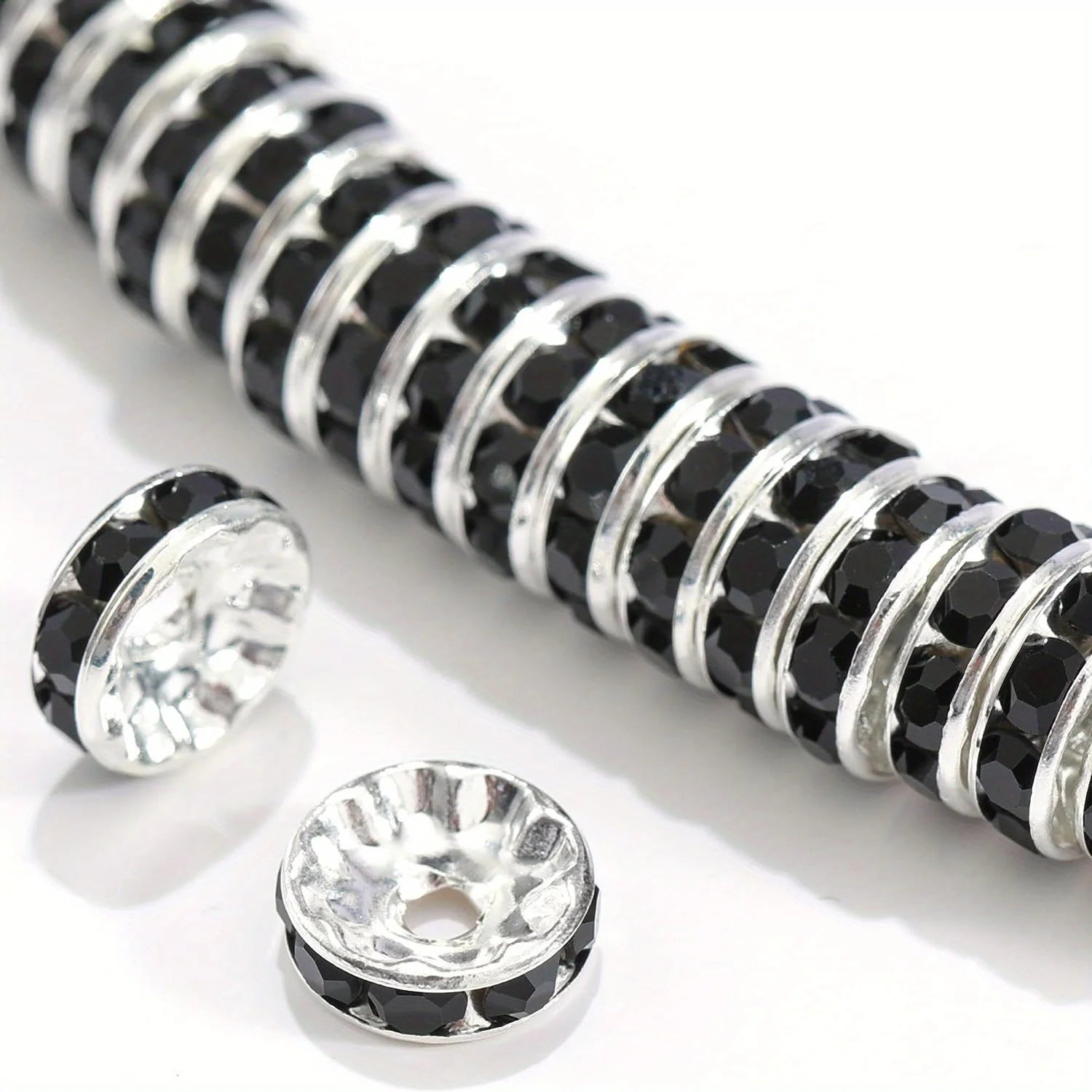 120pcs 8mm Flat Inlaid Rhinestone Spacer Beads