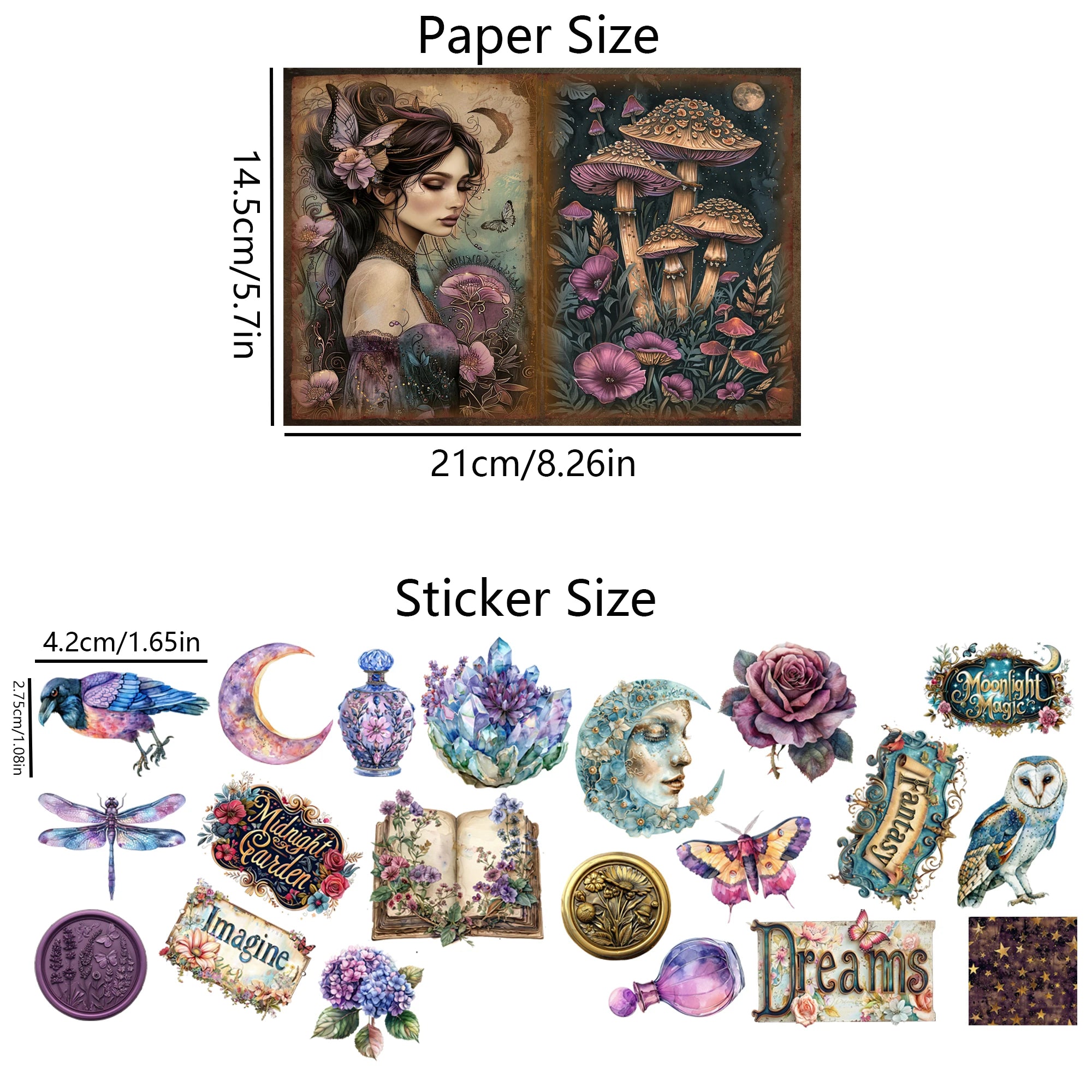 52pcs Gothic Midnight Garden Scrapbook Paper & Stickers Set