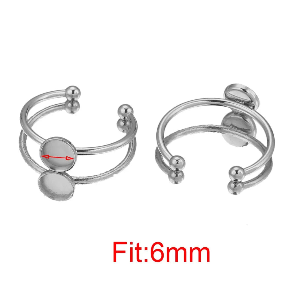 10pcs Adjustable Stainless Steel Open Ring Settings