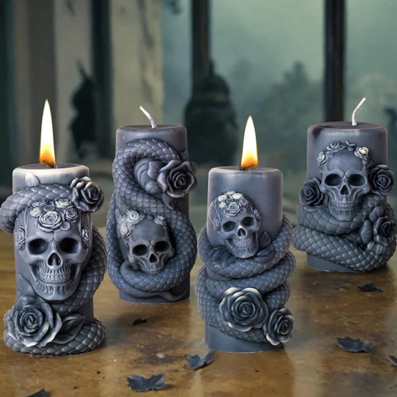Skull Flower Snake Column Candle Mold