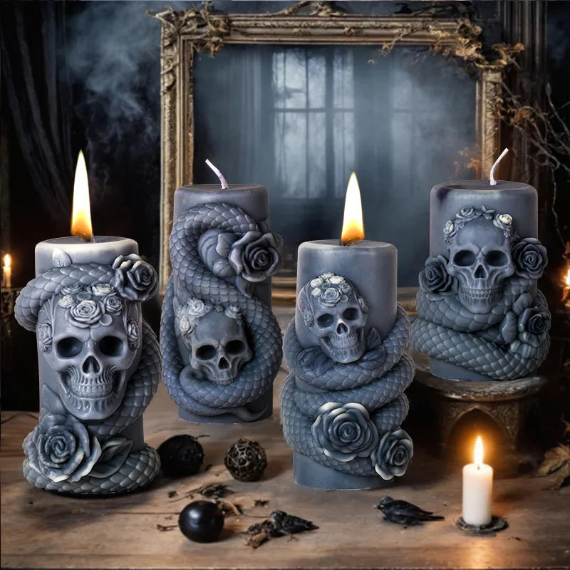 Skull Flower Snake Column Candle Mold