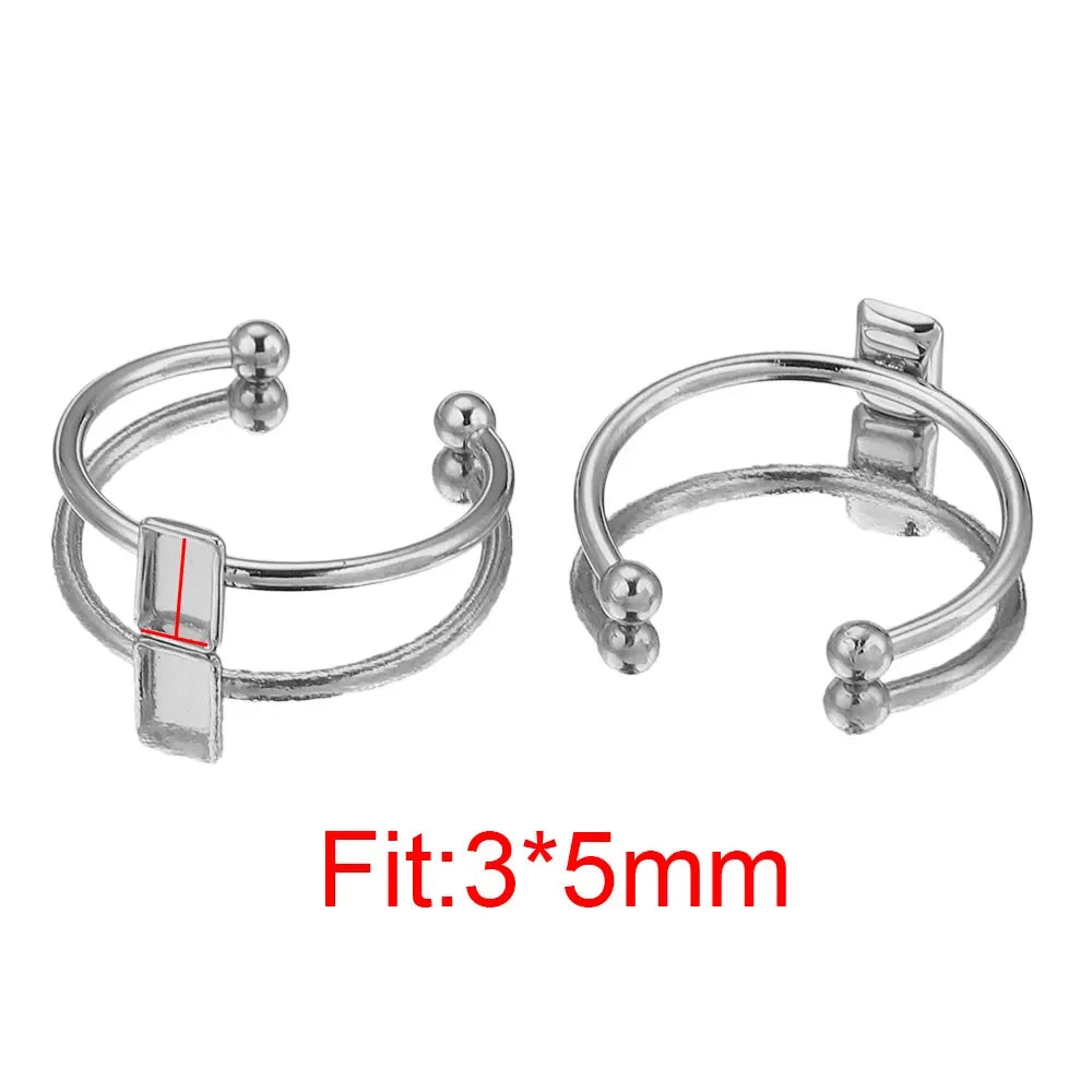 10pcs Adjustable Stainless Steel Open Ring Settings