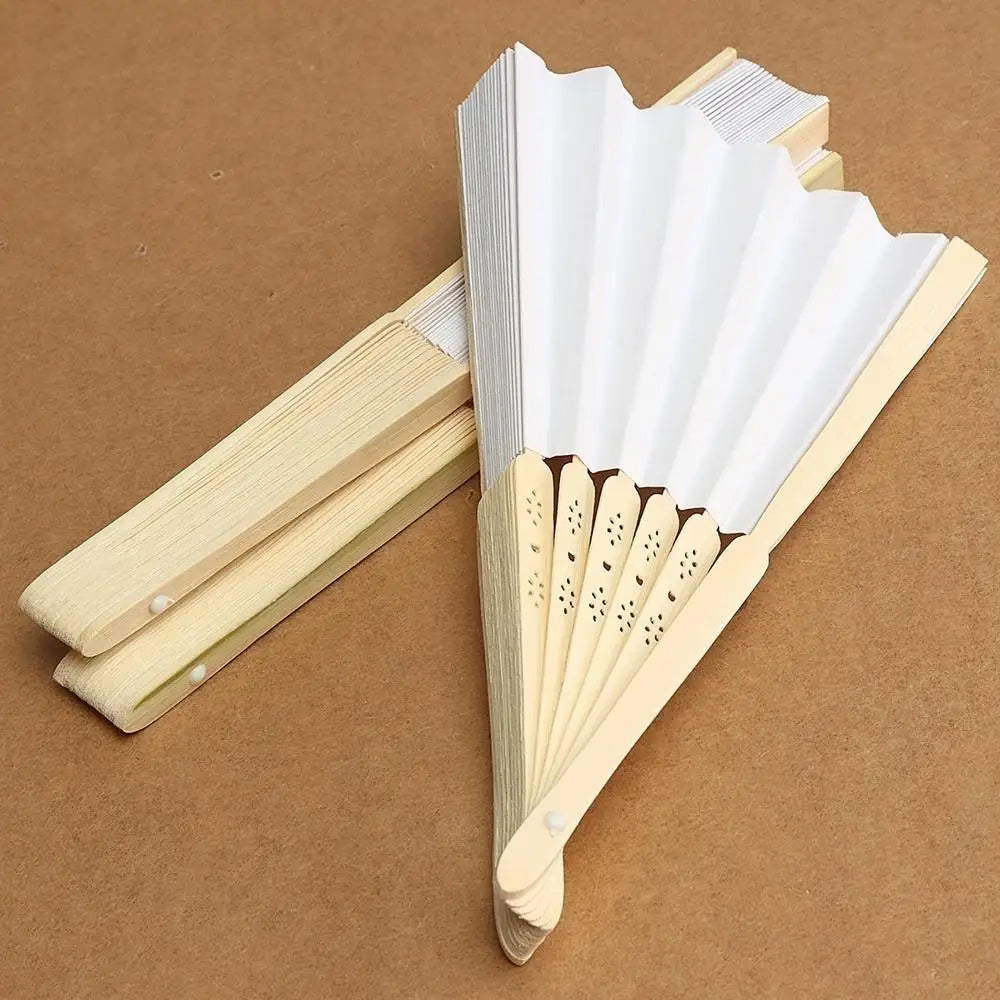 White Silk Bamboo Folding Hand Fans