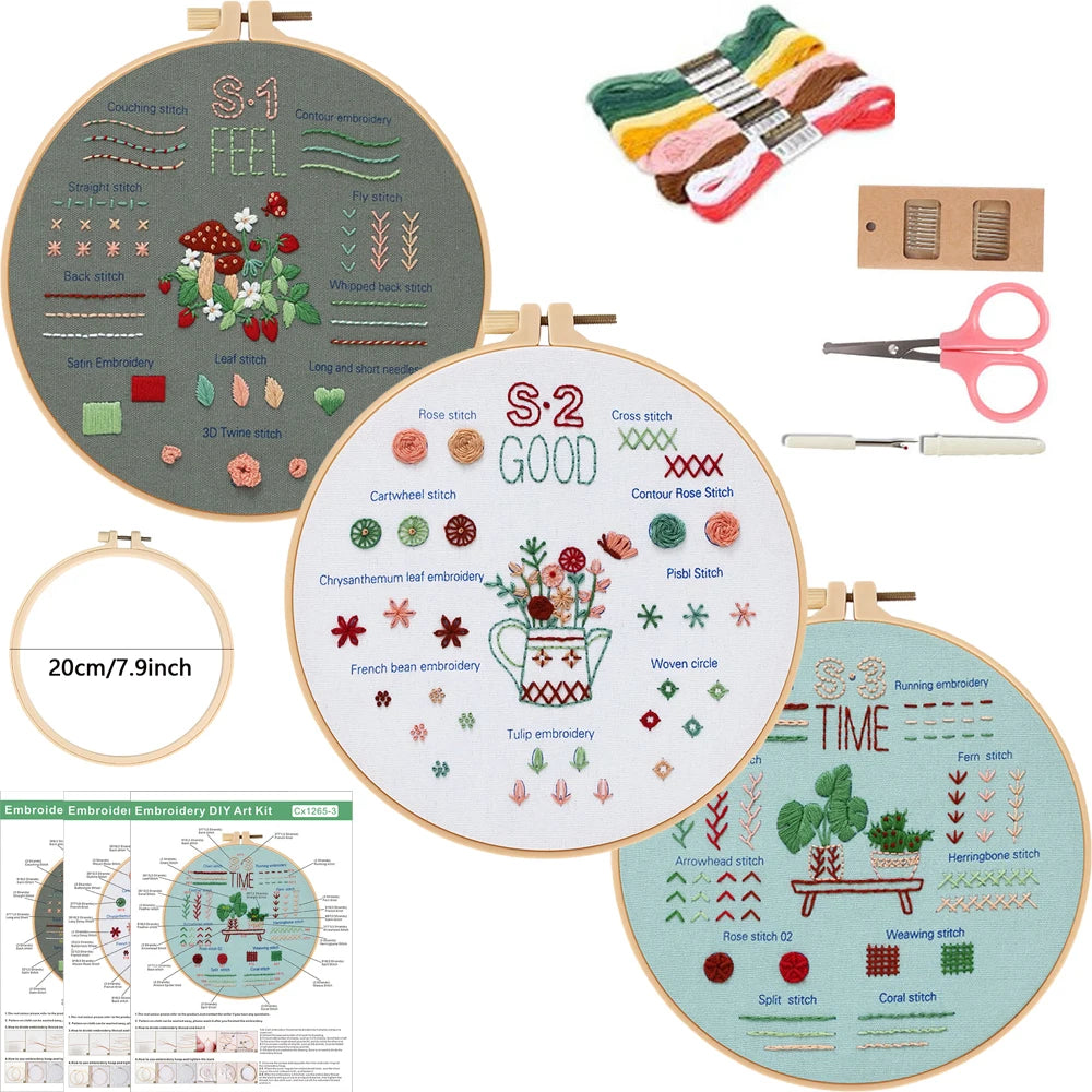3 Sets Embroidery Starter Kits