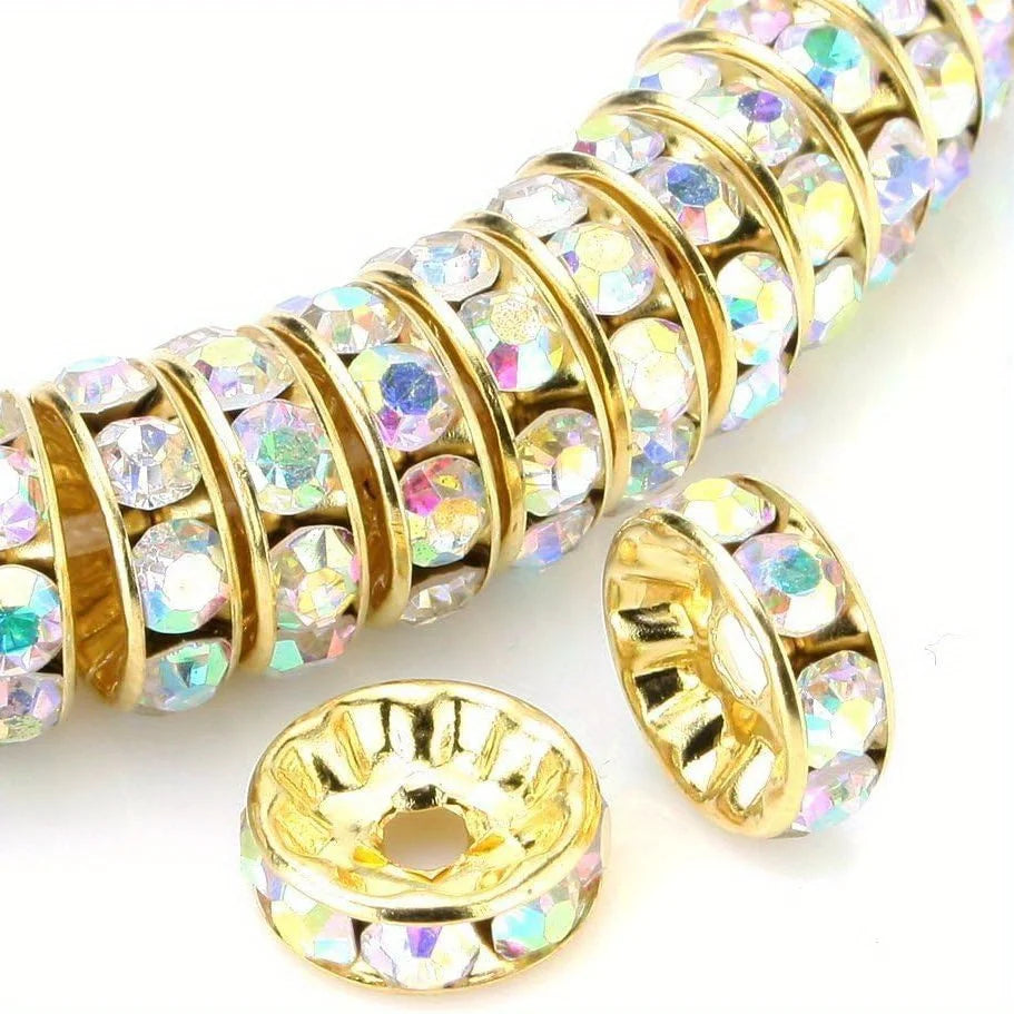 120pcs 8mm Flat Inlaid Rhinestone Spacer Beads