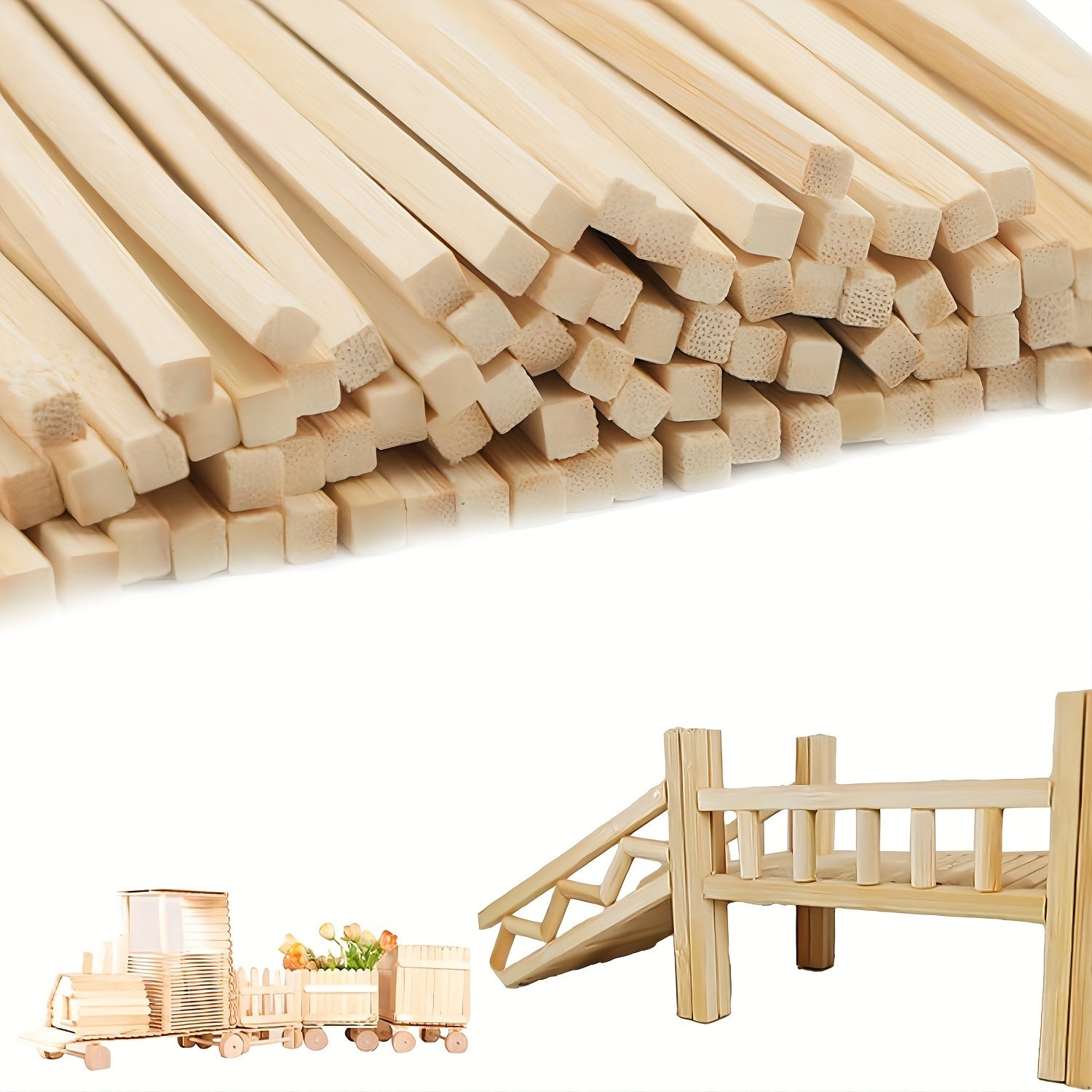 Value Pack 32/64pcs Square Bamboo Craft Sticks
